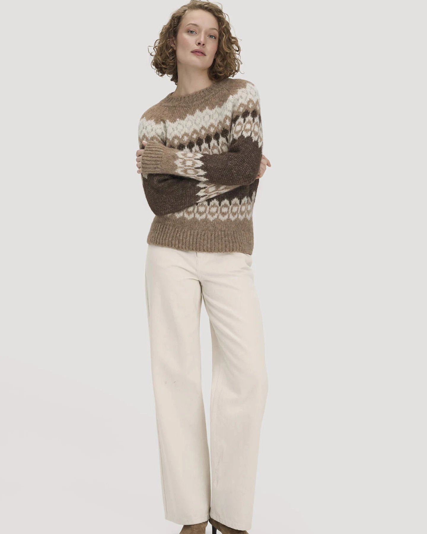 hessnatur Damen Stick Pullover Relaxed aus Alpaka und Bio-Baumwolle - braun - Größe S – Ansicht 2