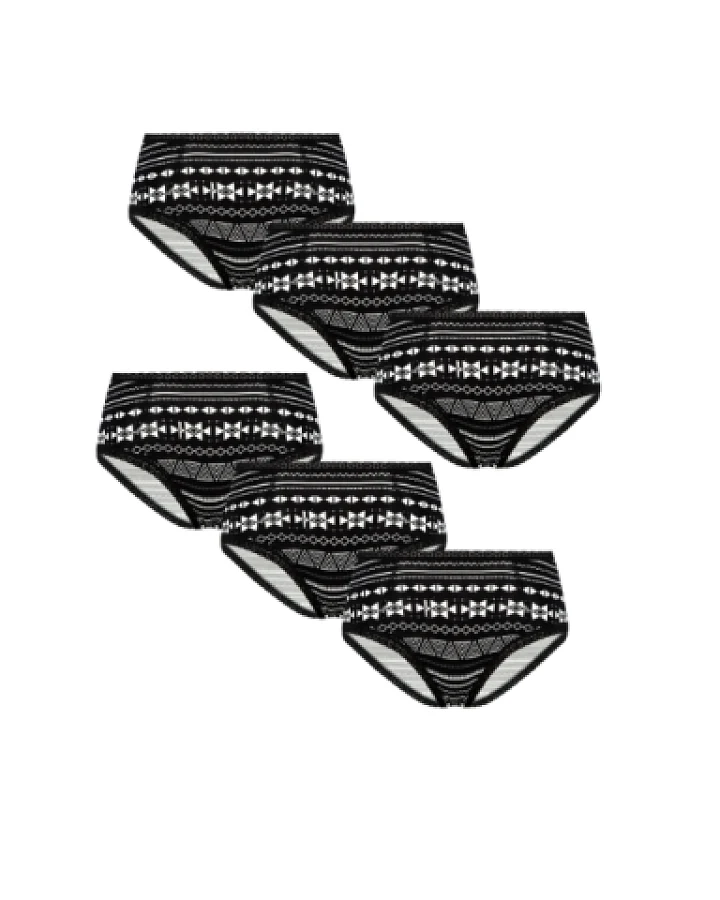 Albero Natur Damen vegan Multipack 6x Slips Hipster Mit Spitze Geometrisch Schwarz & Weiß