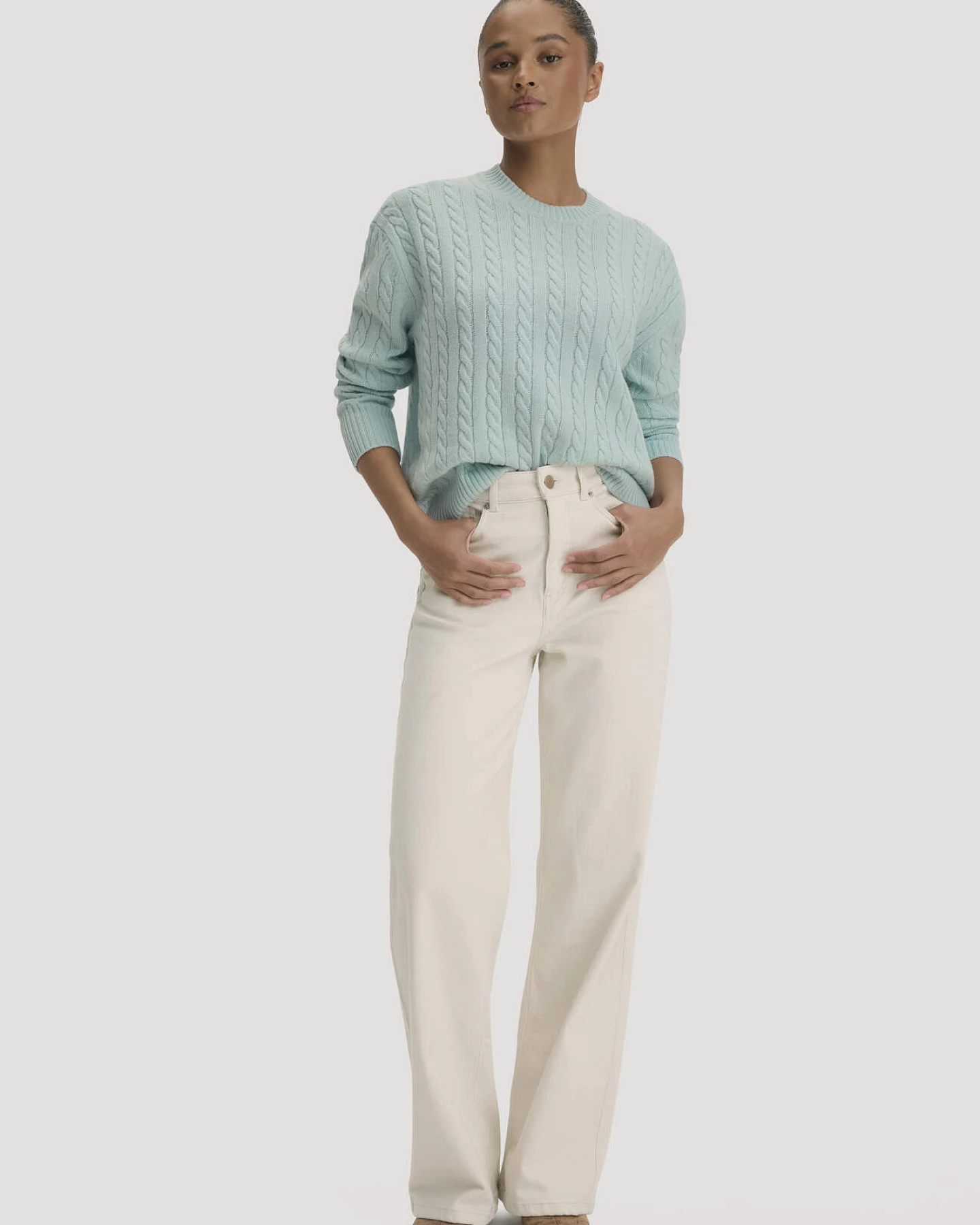 hessnatur Damen Pullover Oversize aus Bio-Schurwolle mit Cashmere - grün - Größe S – Ansicht 2