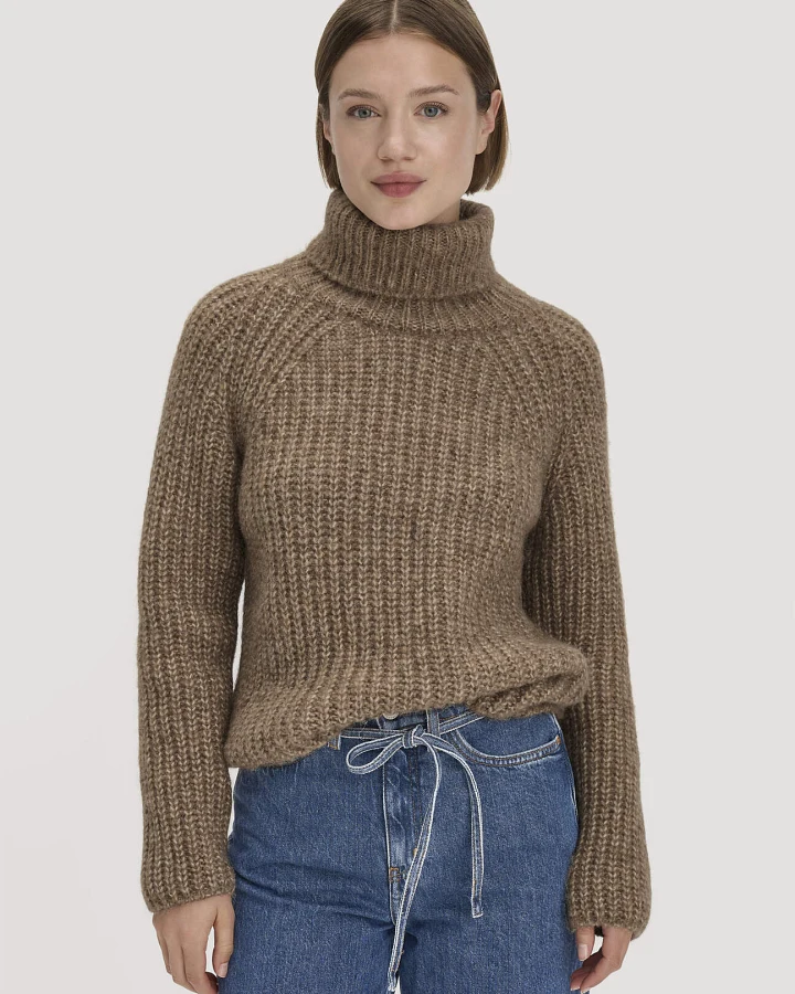 hessnatur Damen Strick Rollkragenpullover Relaxed aus Alpaka mit Bio-Baumwolle - braun - Größe L