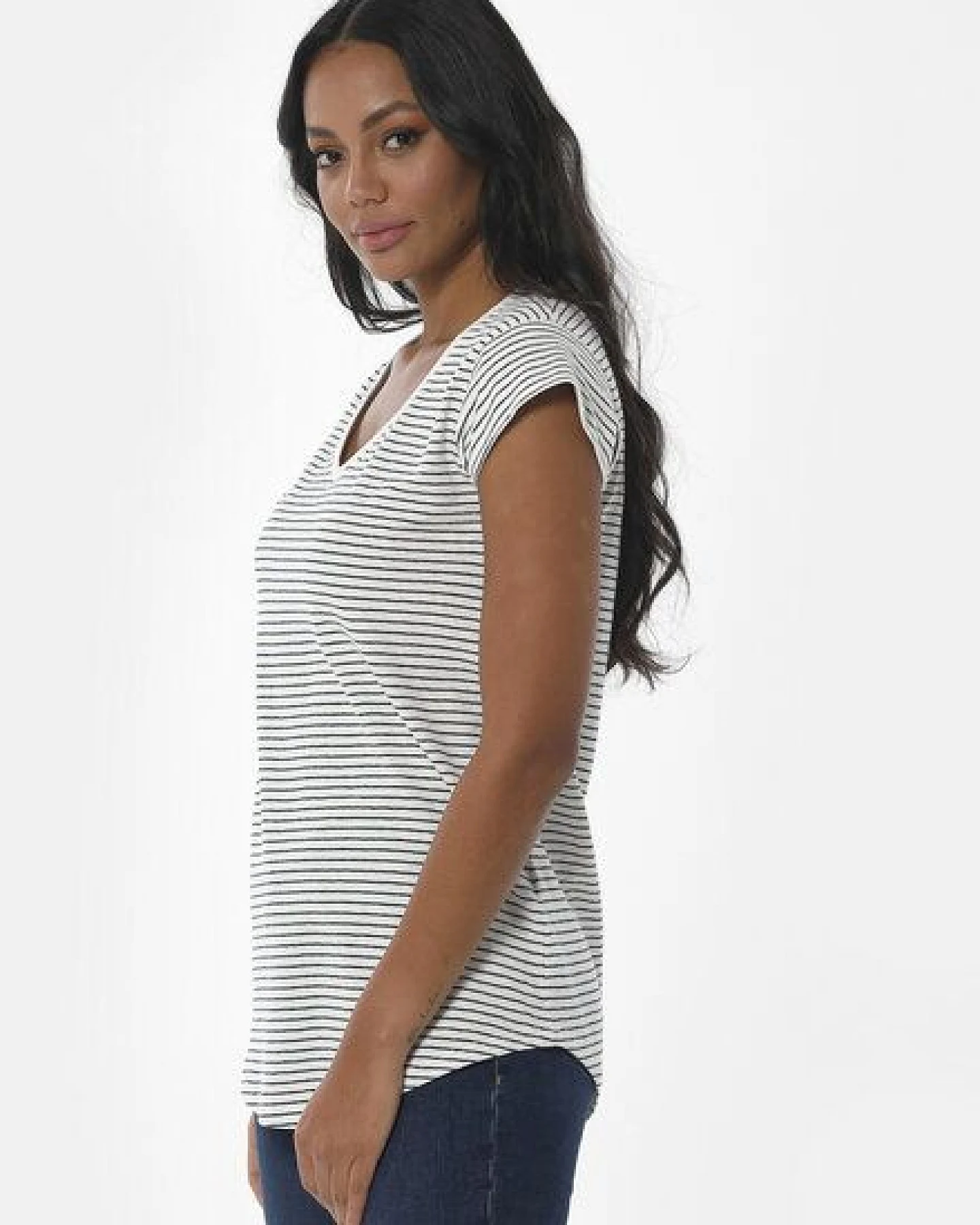 ORGANICATION Gestreiftes T-Shirt aus Bio-Baumwolle und Leinen – Ansicht 3