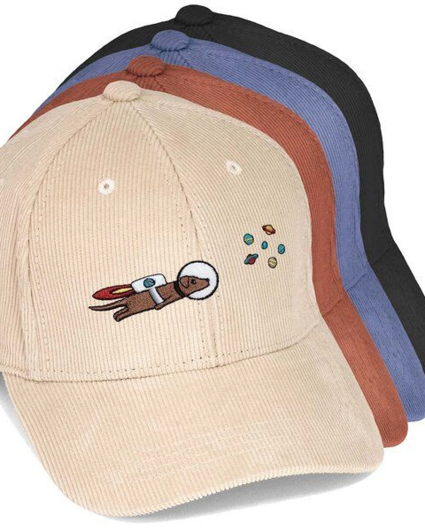 Bestickte Cord Cap – Astrowau der Space–Hund – LIGARTI Tiermanufaktur – Ansicht 2