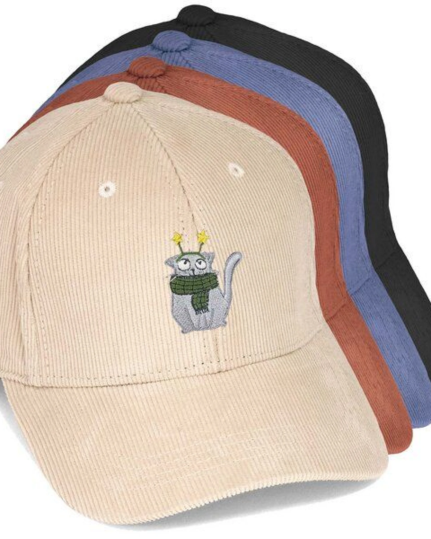 Bestickte Cord Cap – Babette die Winterkatze – LIGARTI Tiermanufaktur – Ansicht 2