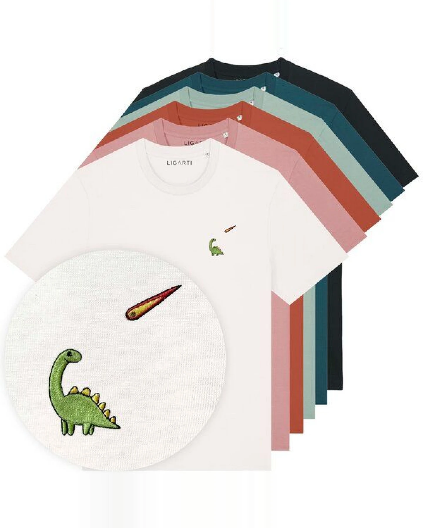 Besticktes T-Shirt – Charlie der Dino – LIGARTI Tiermanufaktur – Ansicht 2