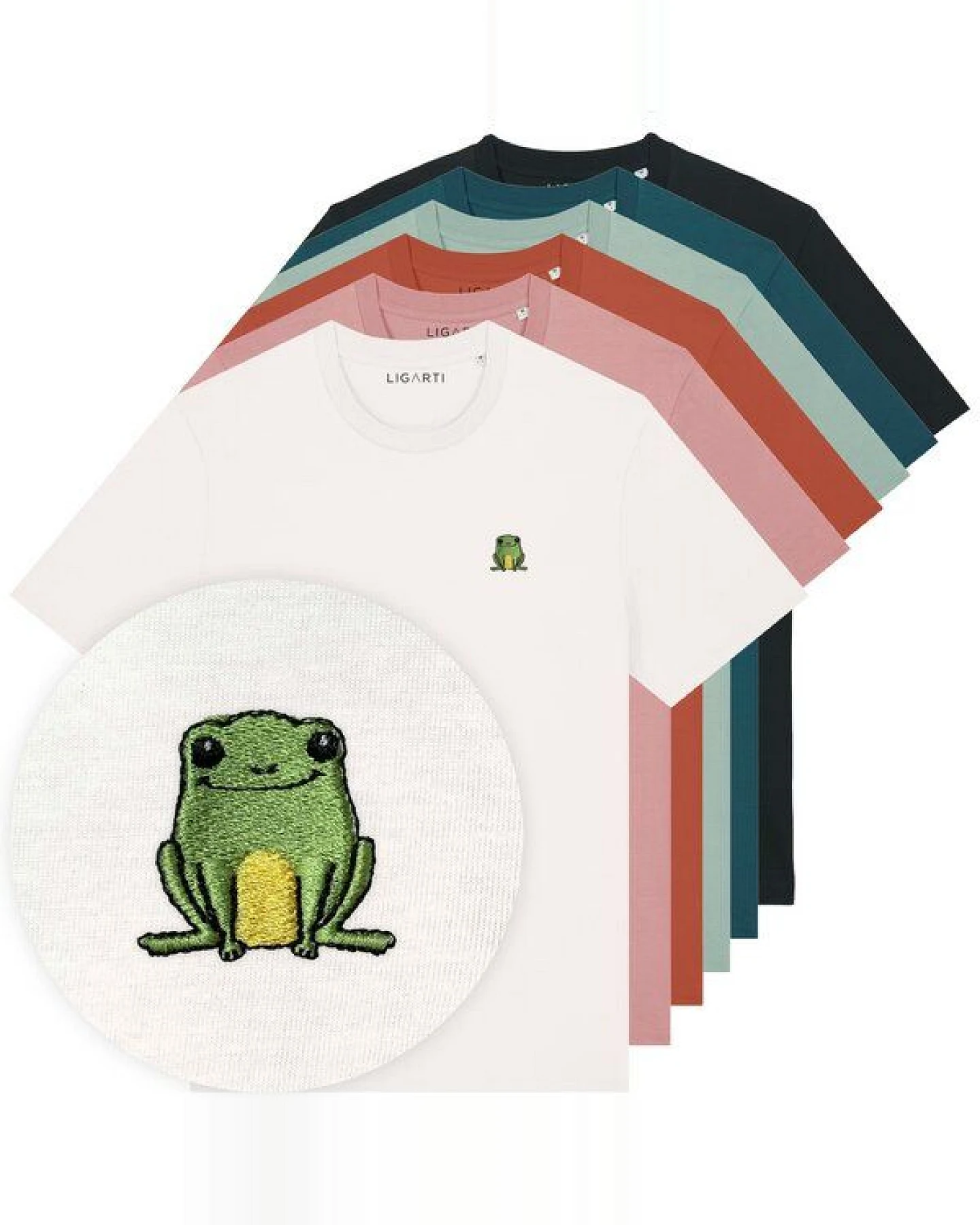 Besticktes T-Shirt – Nils der Frosch – LIGARTI Tiermanufaktur – Ansicht 2