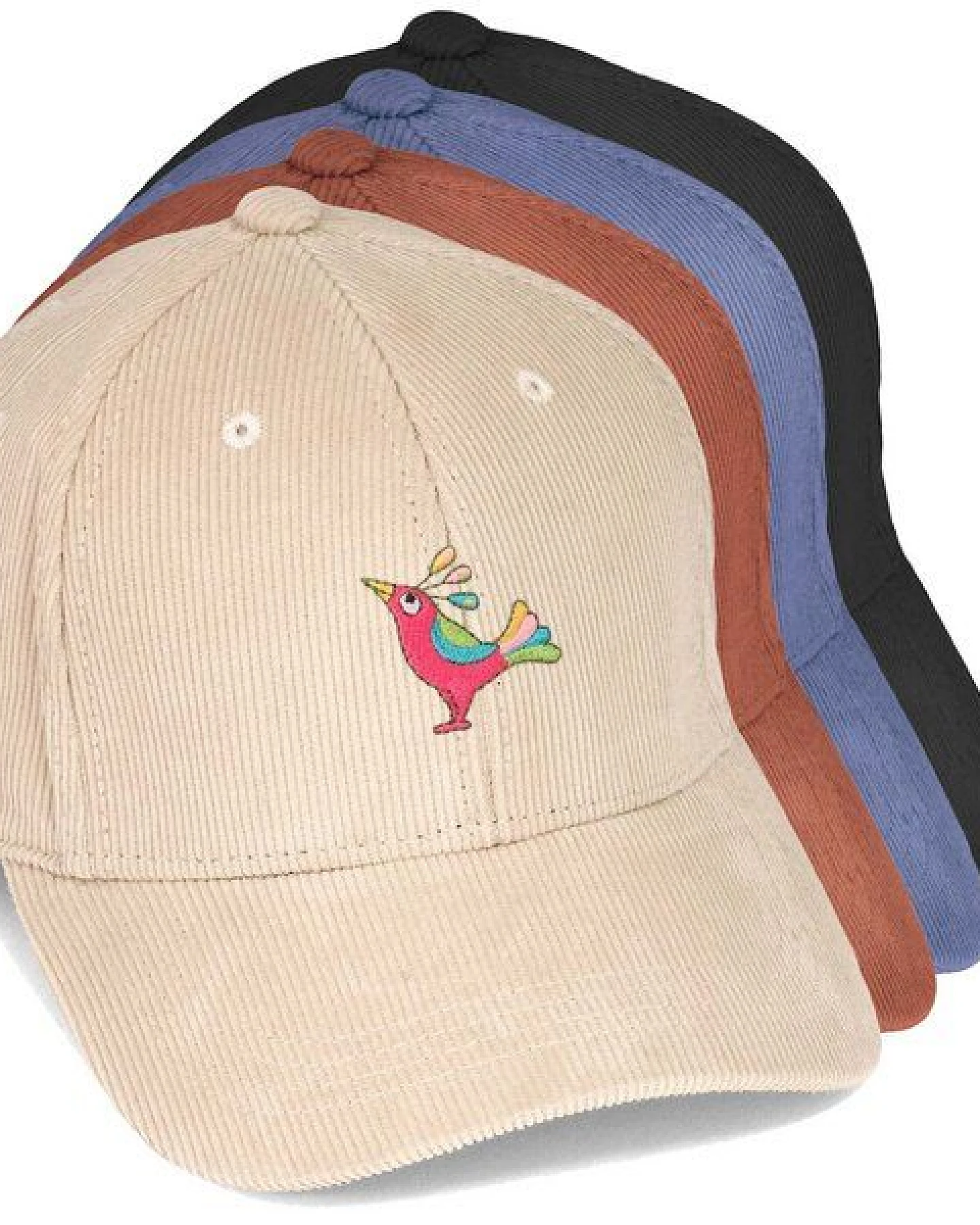 Bestickte Cord Cap – Patrischa der Paradiesvogel – LIGARTI Tiermanufaktur – Ansicht 2