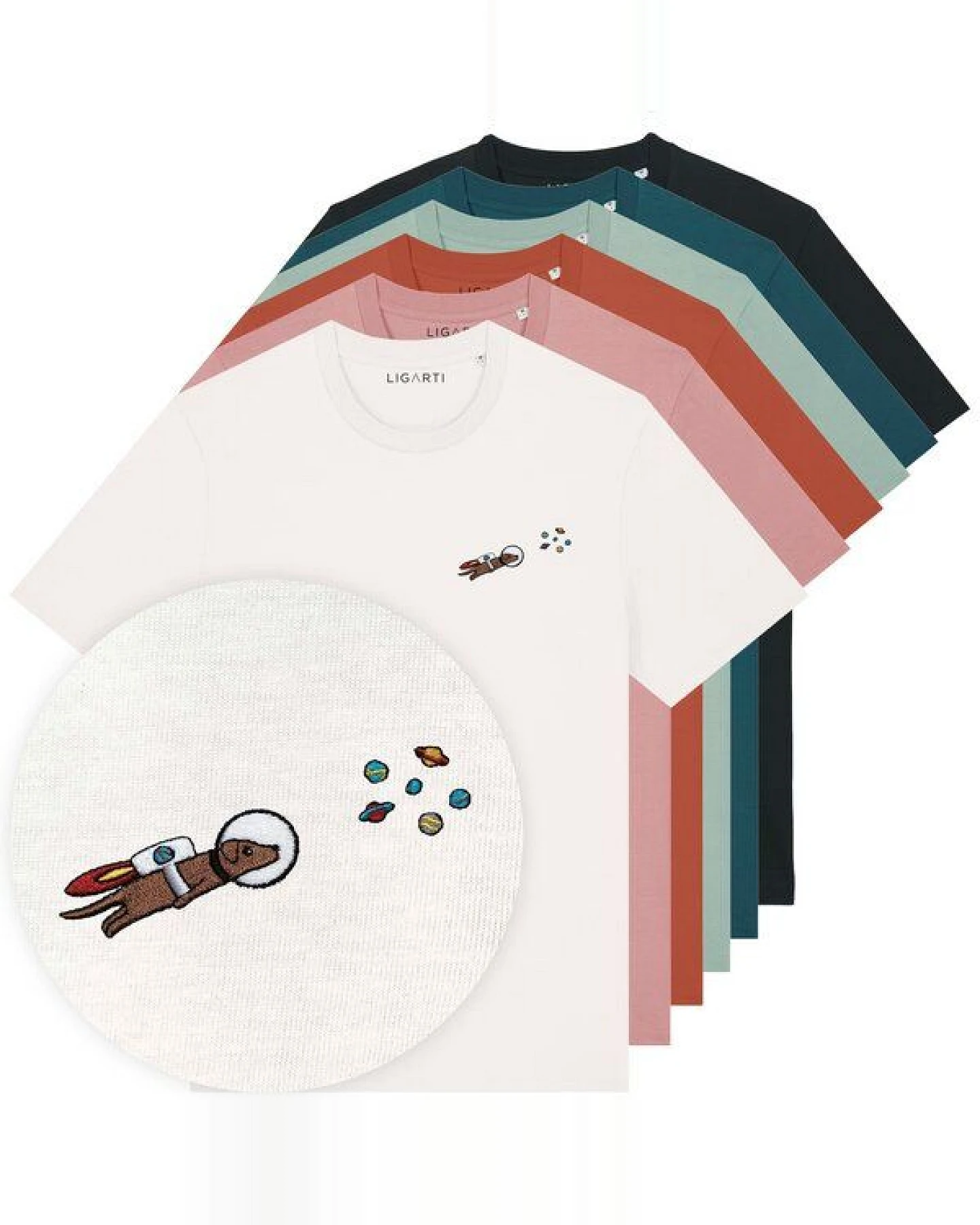 Besticktes T-Shirt – Astrowau der Space-Hund – LIGARTI Tiermanufaktur – Ansicht 2
