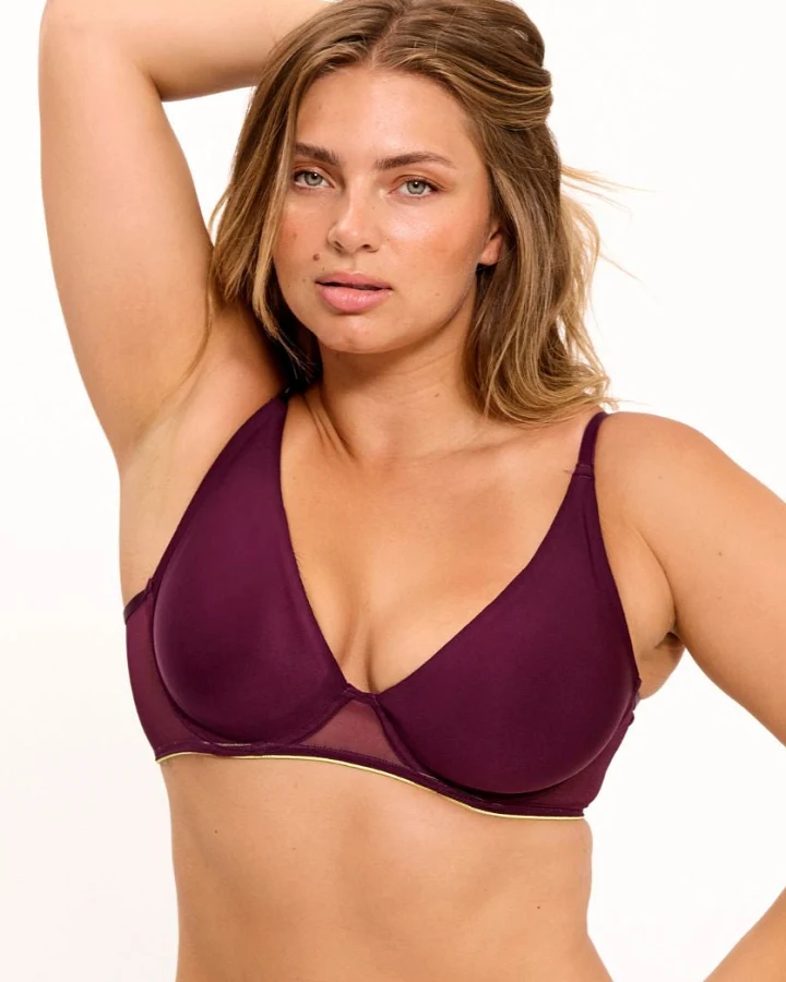 Understatement Damen vegan Bh Aus Micro Mesh Mit Bügel Pflaumenfarben