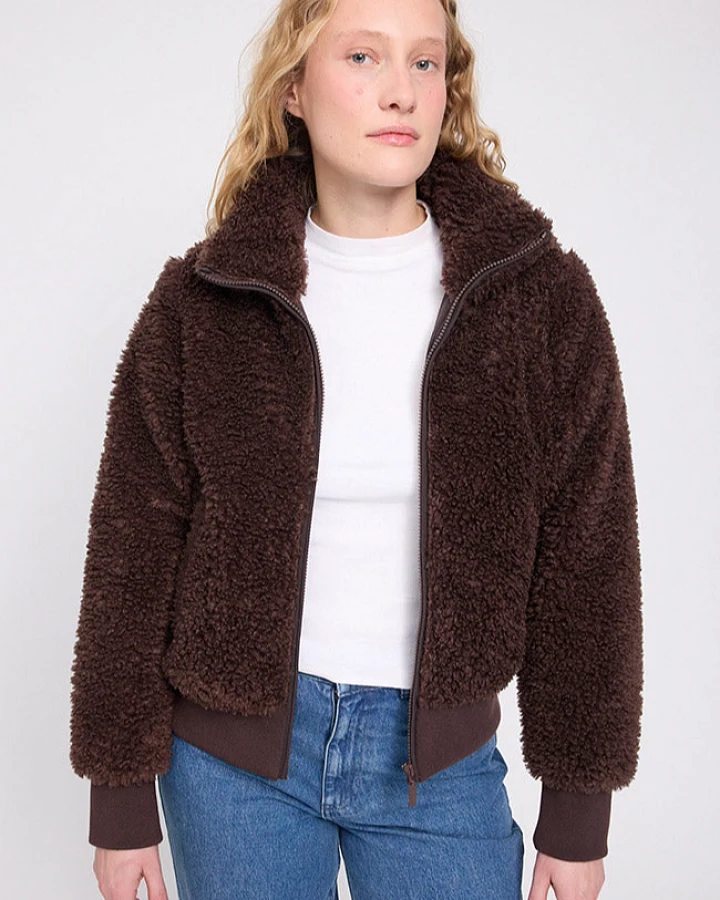 Mazine Damen vegan Jacke Aus Kunstfell Blouson Farbe Kaffee