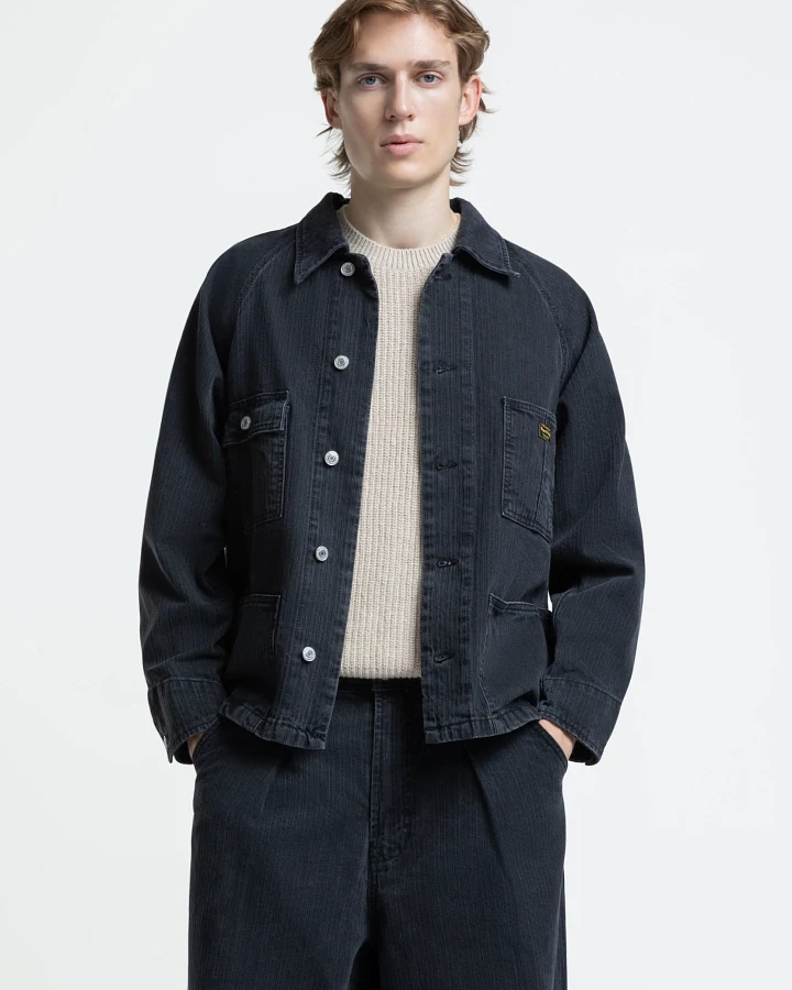 Kings of Indigo Herren vegan Jacke Abi Stripe Schwarz Washed