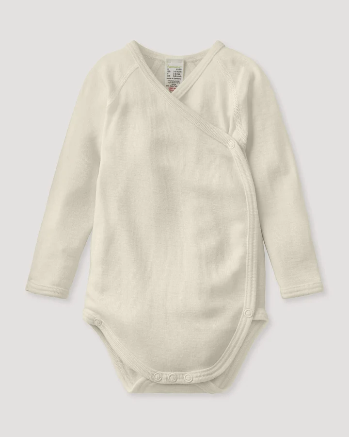 hessnatur Baby Wickelbody Langarm aus Bio-Merinowolle mit Seide - natur - Größe 50/56