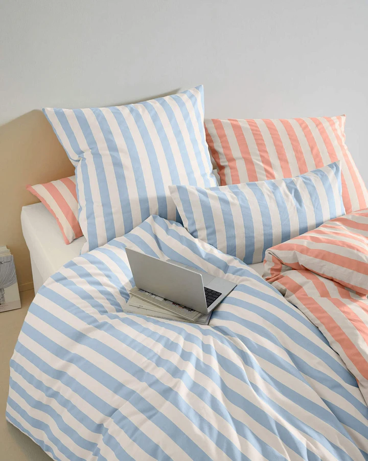 hessnatur Renforcé Bettwäsche-Set CANNES aus Bio-Baumwolle - blau - Größe 155x220 / 40x80 cm