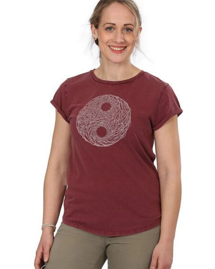 Life-Tree Fairwear Organic Shirt Women Washed Red YinYang