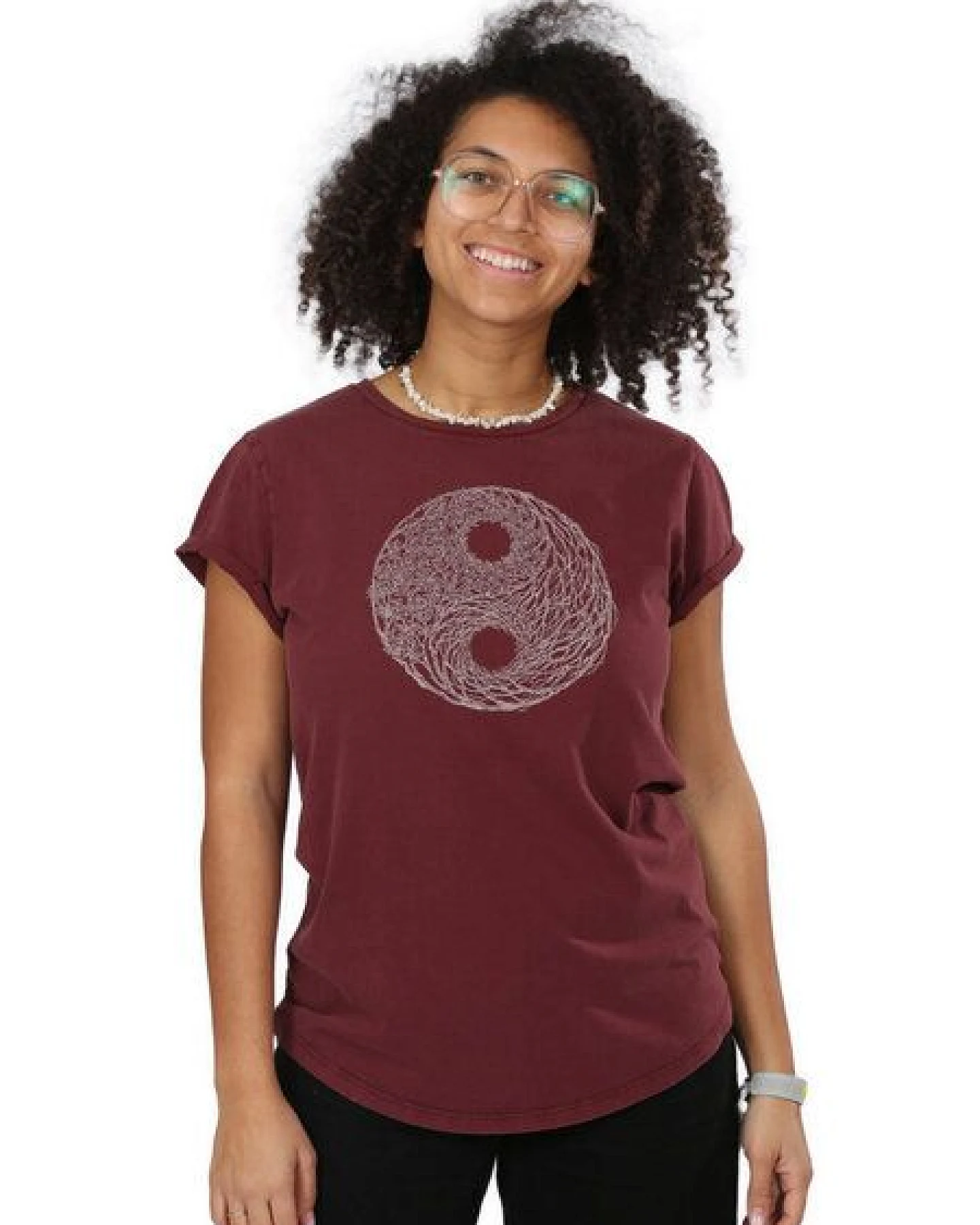 Life-Tree Fairwear Organic Shirt Women Washed Red YinYang – Ansicht 4