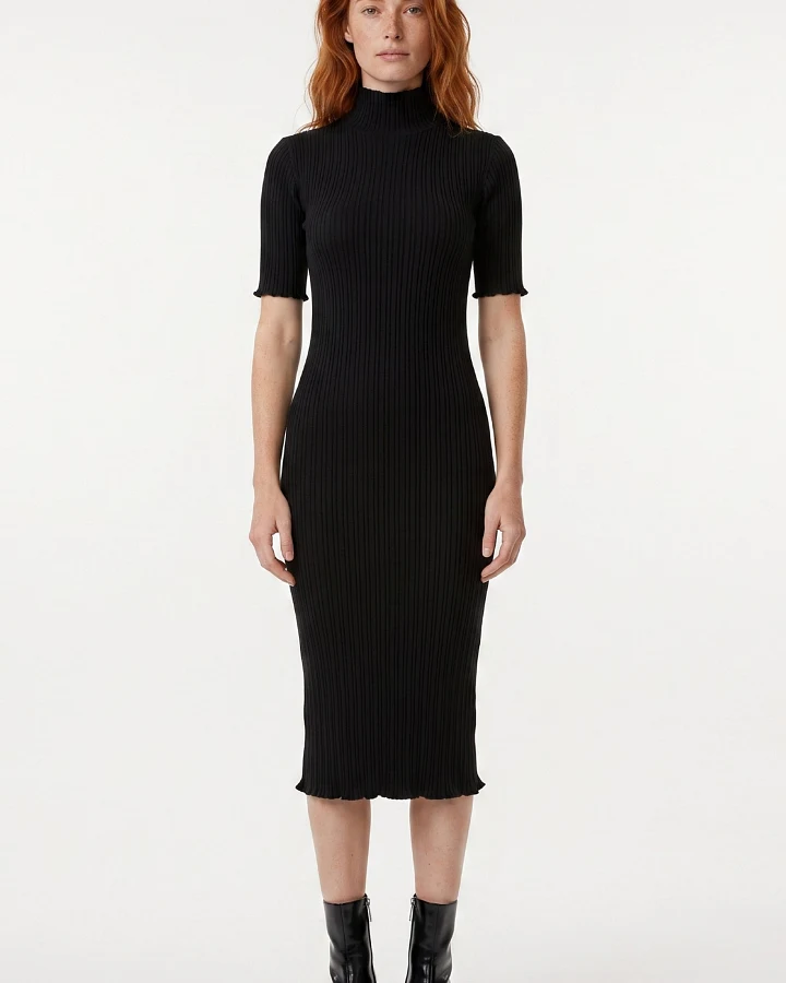 ORGANICATION Damen vegan Kleid Aus Geripptem Strick Schwarz