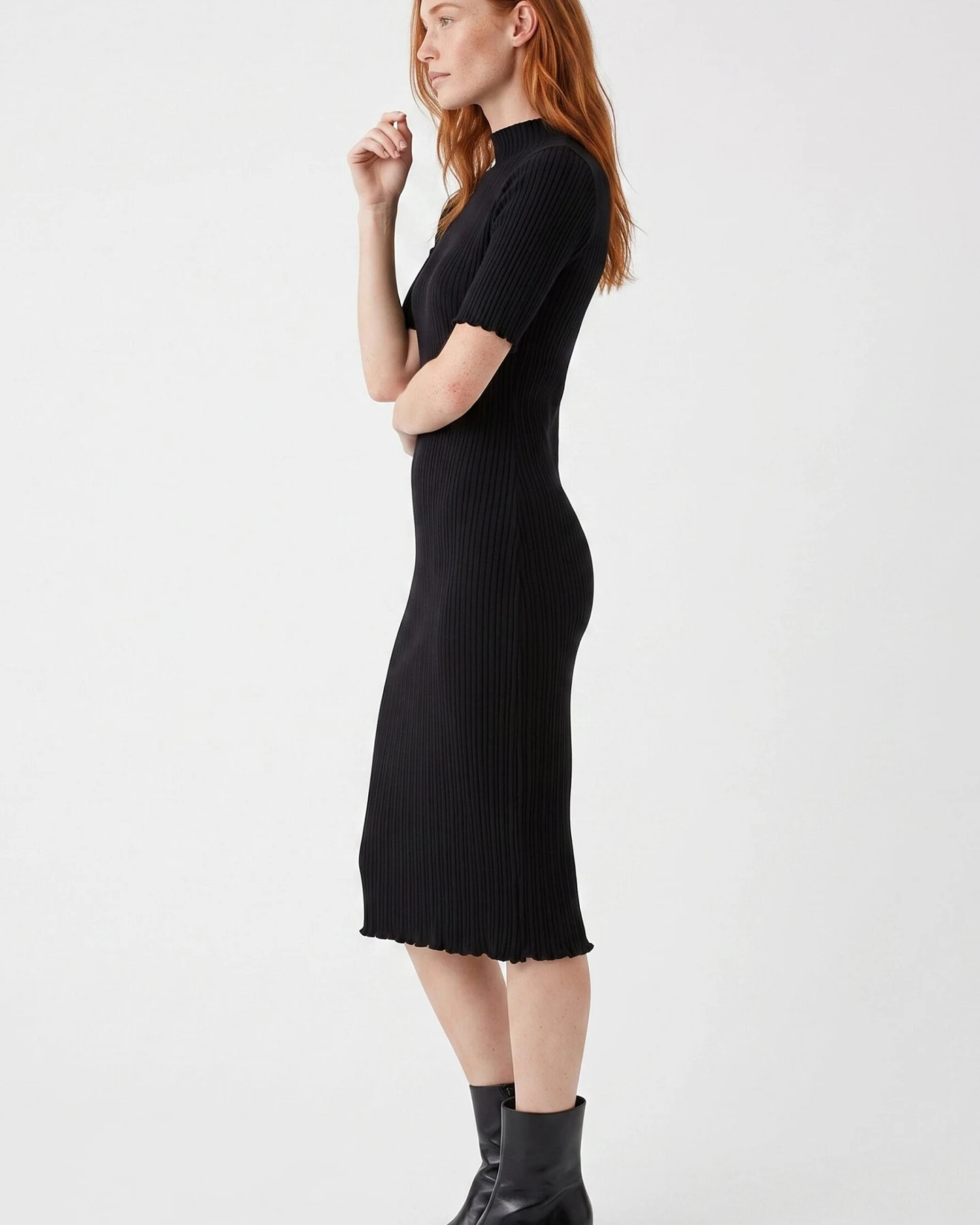 ORGANICATION Damen vegan Kleid Aus Geripptem Strick Schwarz – Ansicht 2