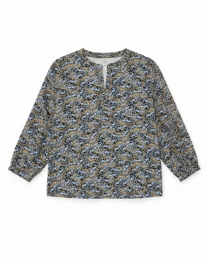 WiDDA Damen vegan Bluse Monya Butterfly Mit Fledermausärmeln, Blaugrün/Braun