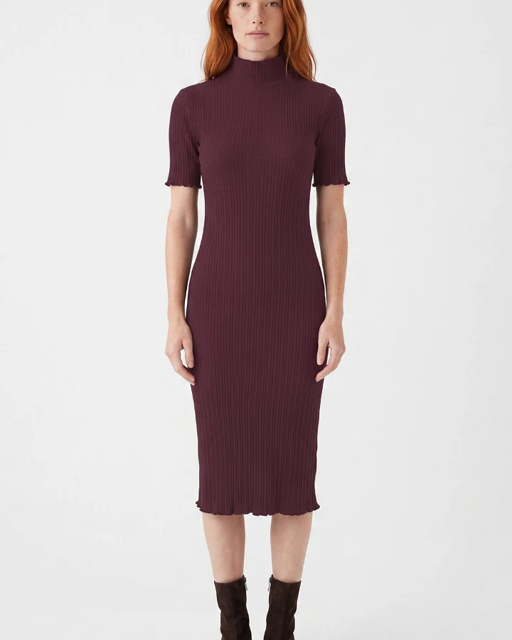 ORGANICATION Damen vegan Kleid Aus Geripptem Strick Dunkelweinrot