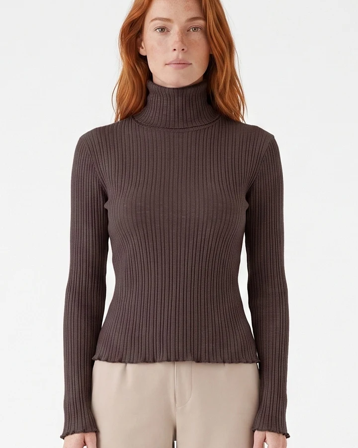 ORGANICATION Damen vegan Top Mit Rollkragen Aus Geripptem Strick In Der Farbe „cocoa“ Puder