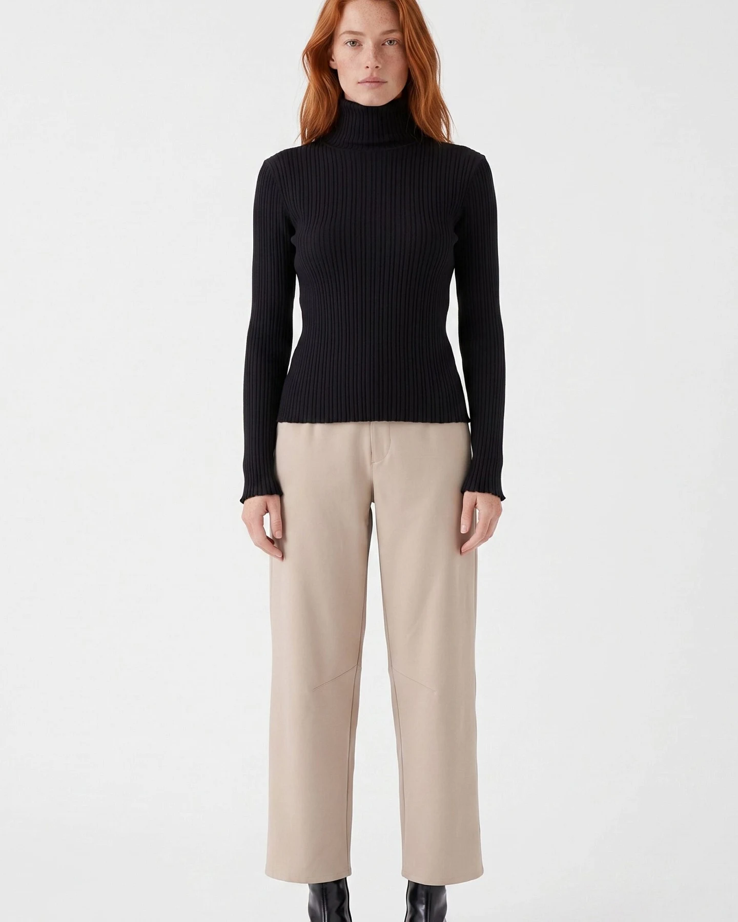 ORGANICATION Damen vegan Top Mit Rollkragen Gerippter Strick Schwarz – Ansicht 2