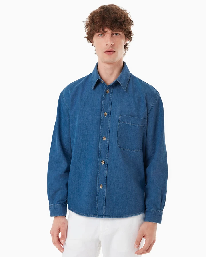 ORGANICATION Herren vegan Hemd Medium Blau