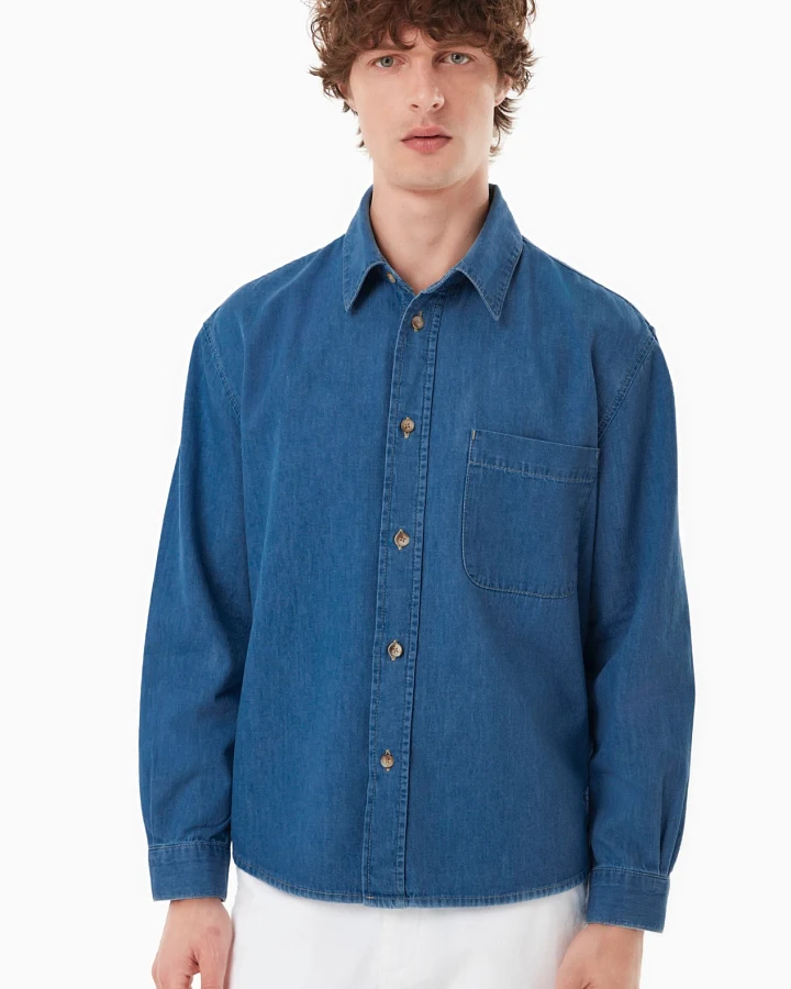 ORGANICATION Herren vegan Hemd Medium Blau