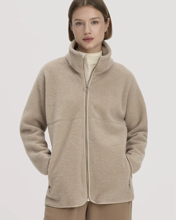 Produktseite: hessnatur Damen Wollfleece Jacke Oversize aus Bio-Merinowolle - beige - Größe L