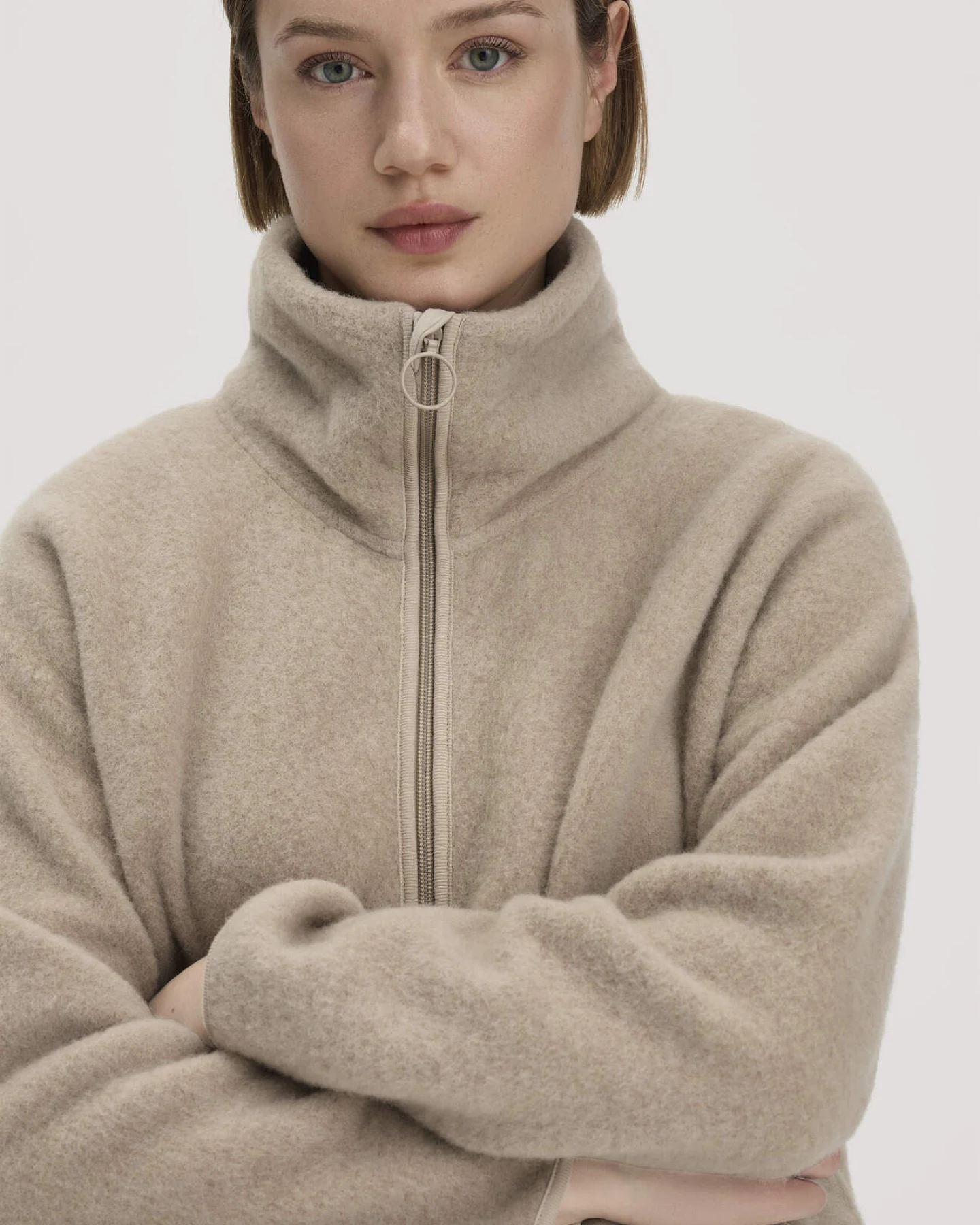hessnatur Damen Wollfleece Jacke Oversize aus Bio-Merinowolle - beige - Größe XL – Ansicht 4
