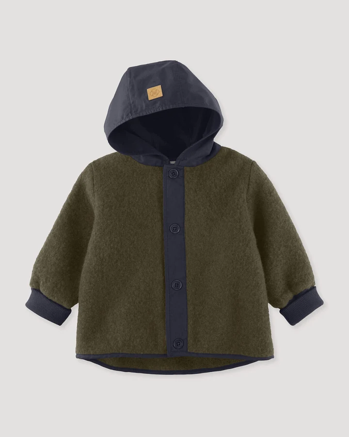 hessnatur Baby Wollfleece-Jacke mit Patch aus Bio-Merinowolle - grün - Größe 62/68