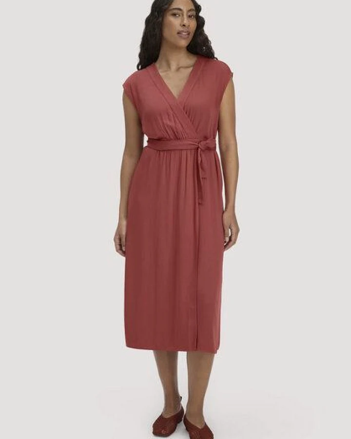 hessnatur Gewebe Kleid mit Wickeloptik Midi aus reinem LENZING ECOVERO