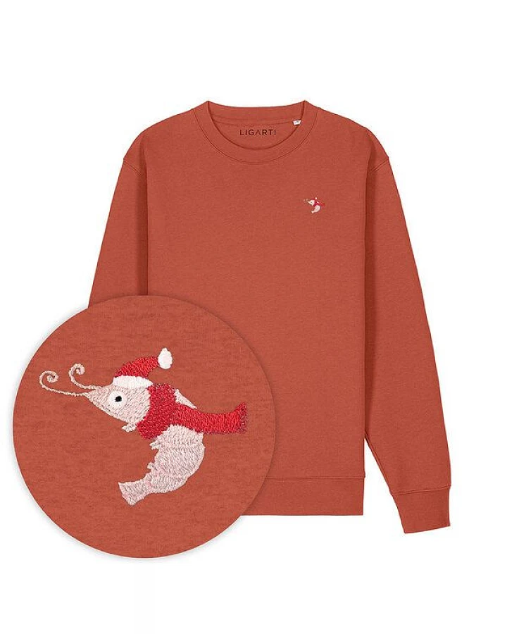 Bestickter Pullover – Jean-Luc die Weihnachtsgarnele – LIGARTI Tiermanufaktur