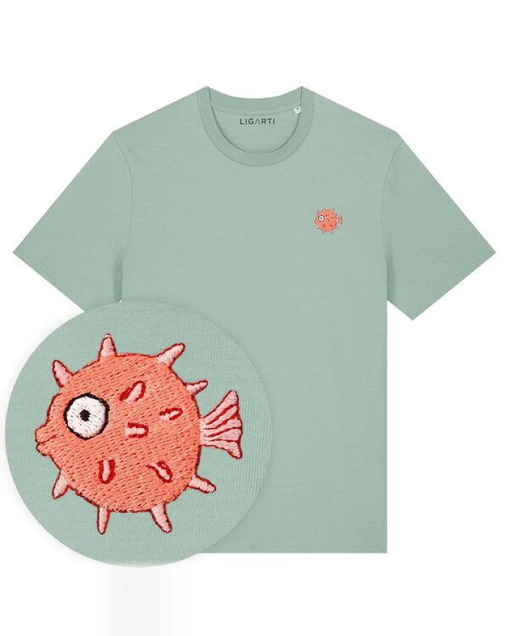 Besticktes T-Shirt – Kurt der Kugelfisch – LIGARTI Tiermanufaktur