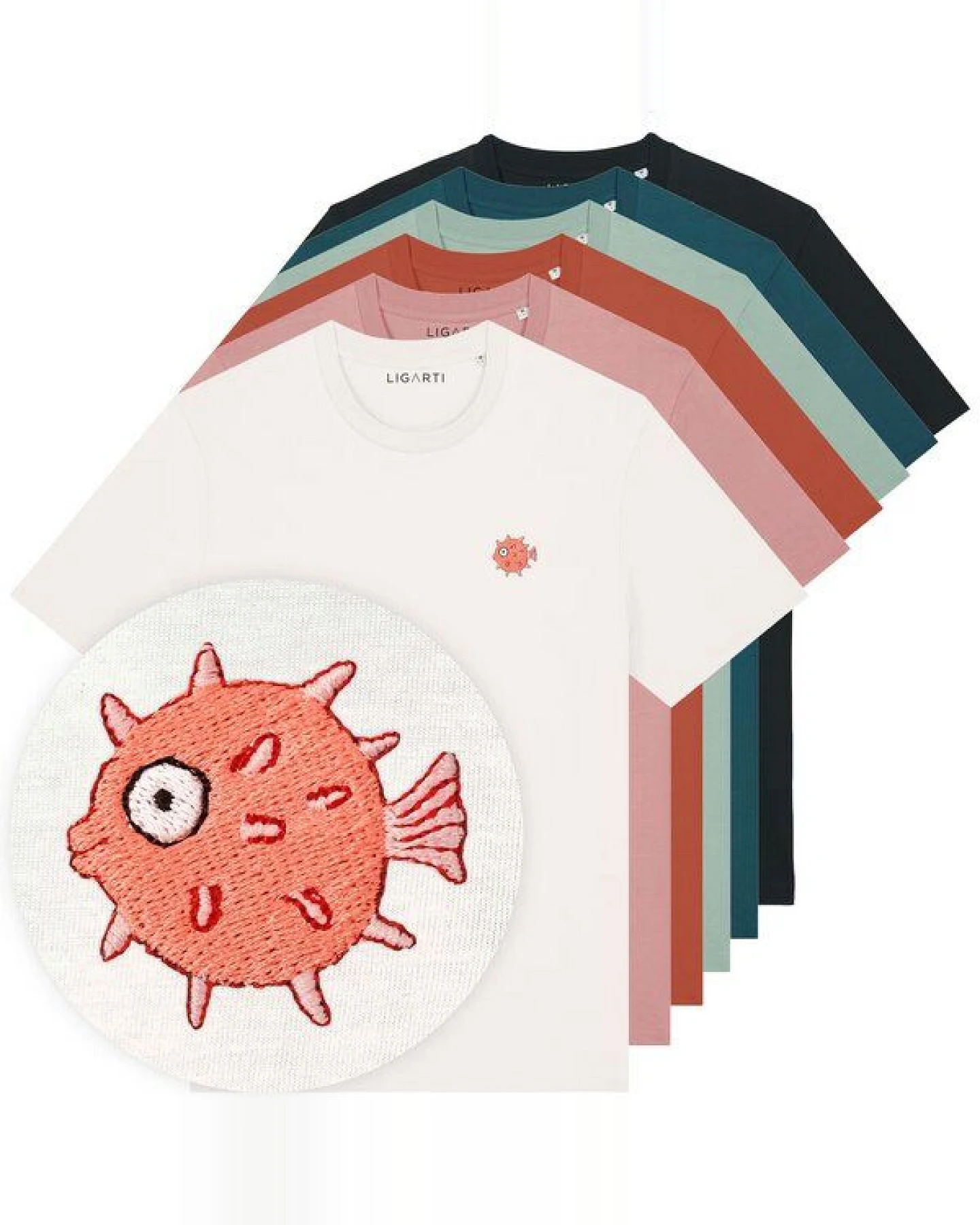 Besticktes T-Shirt – Kurt der Kugelfisch – LIGARTI Tiermanufaktur – Ansicht 2