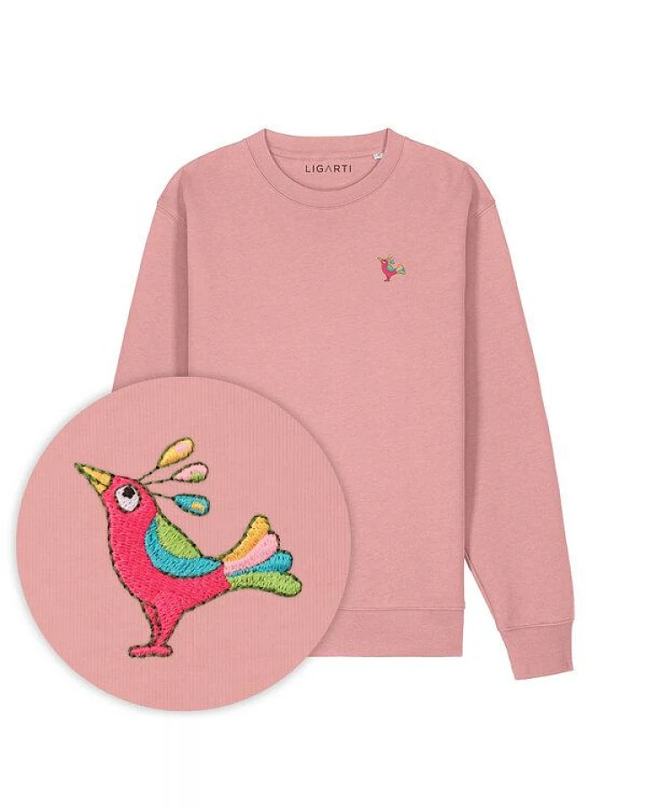Bestickter Pullover – Patrischa der Paradiesvogel – LIGARTI Tiermanufaktur