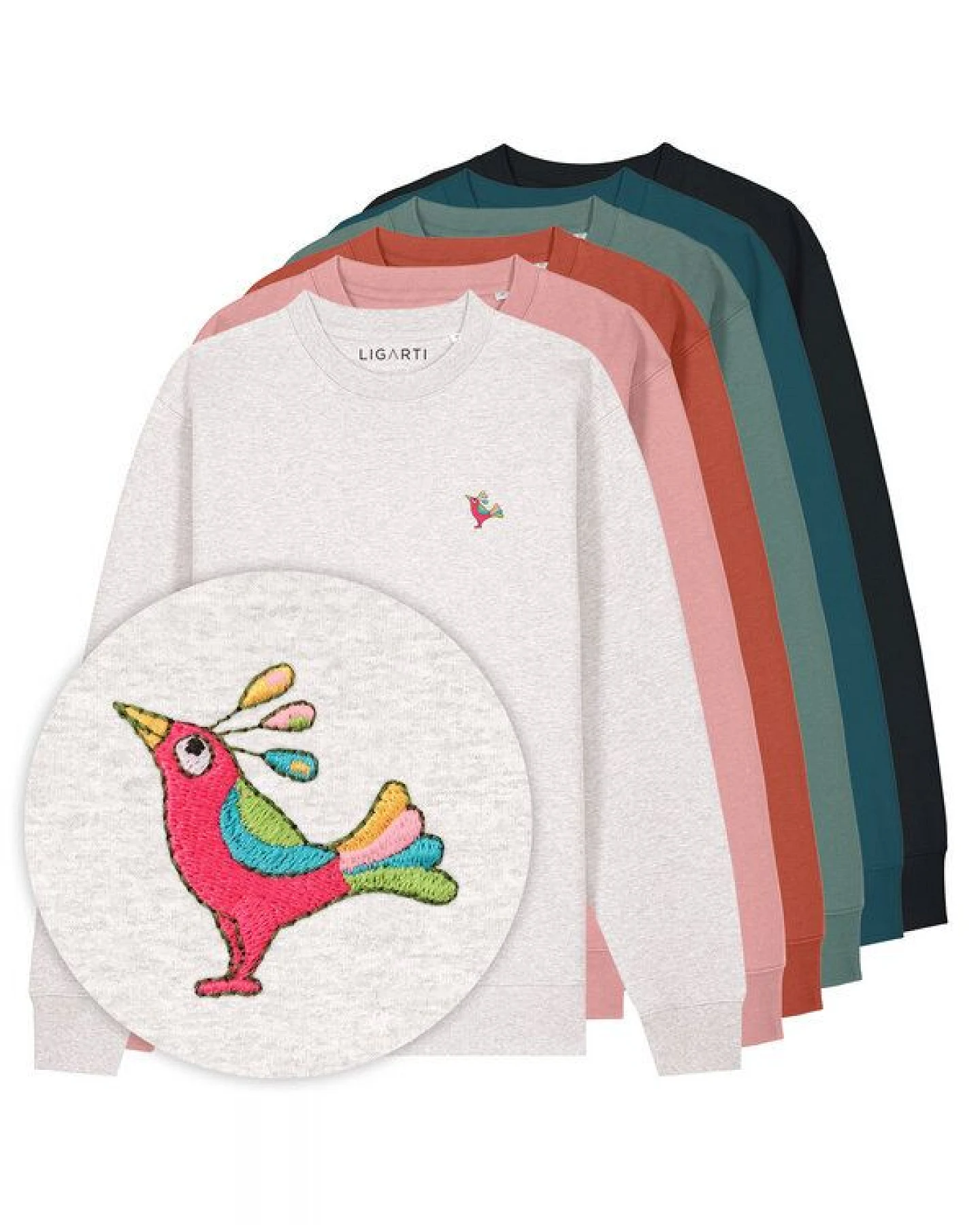 Bestickter Pullover – Patrischa der Paradiesvogel – LIGARTI Tiermanufaktur – Ansicht 2