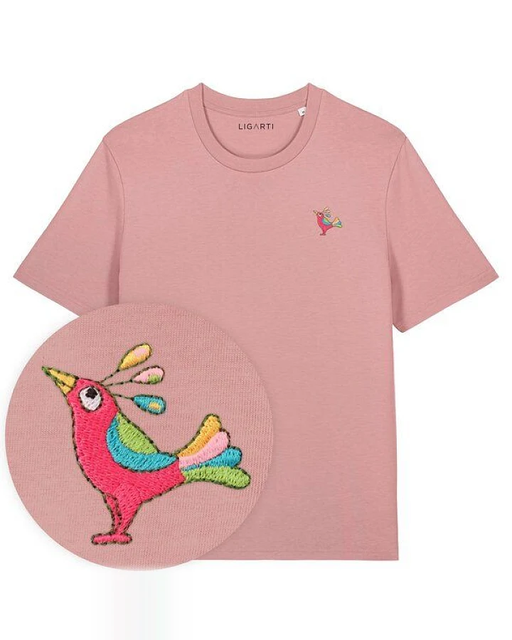 Besticktes T-Shirt – Patrischa der Paradiesvogel – LIGARTI Tiermanufaktur