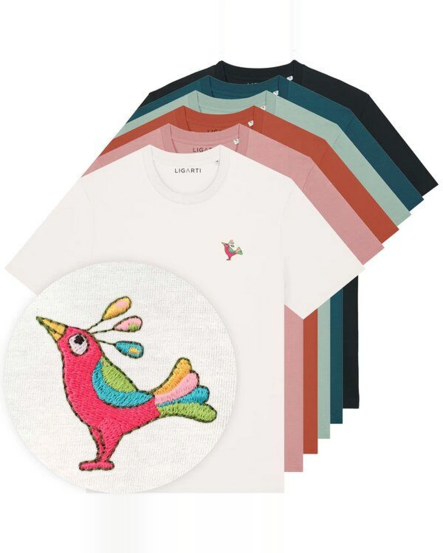Besticktes T-Shirt – Patrischa der Paradiesvogel – LIGARTI Tiermanufaktur – Ansicht 2
