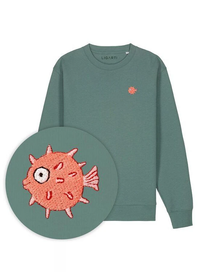 Bestickter Pullover – Kurt der Kugelfisch – LIGARTI Tiermanufaktur