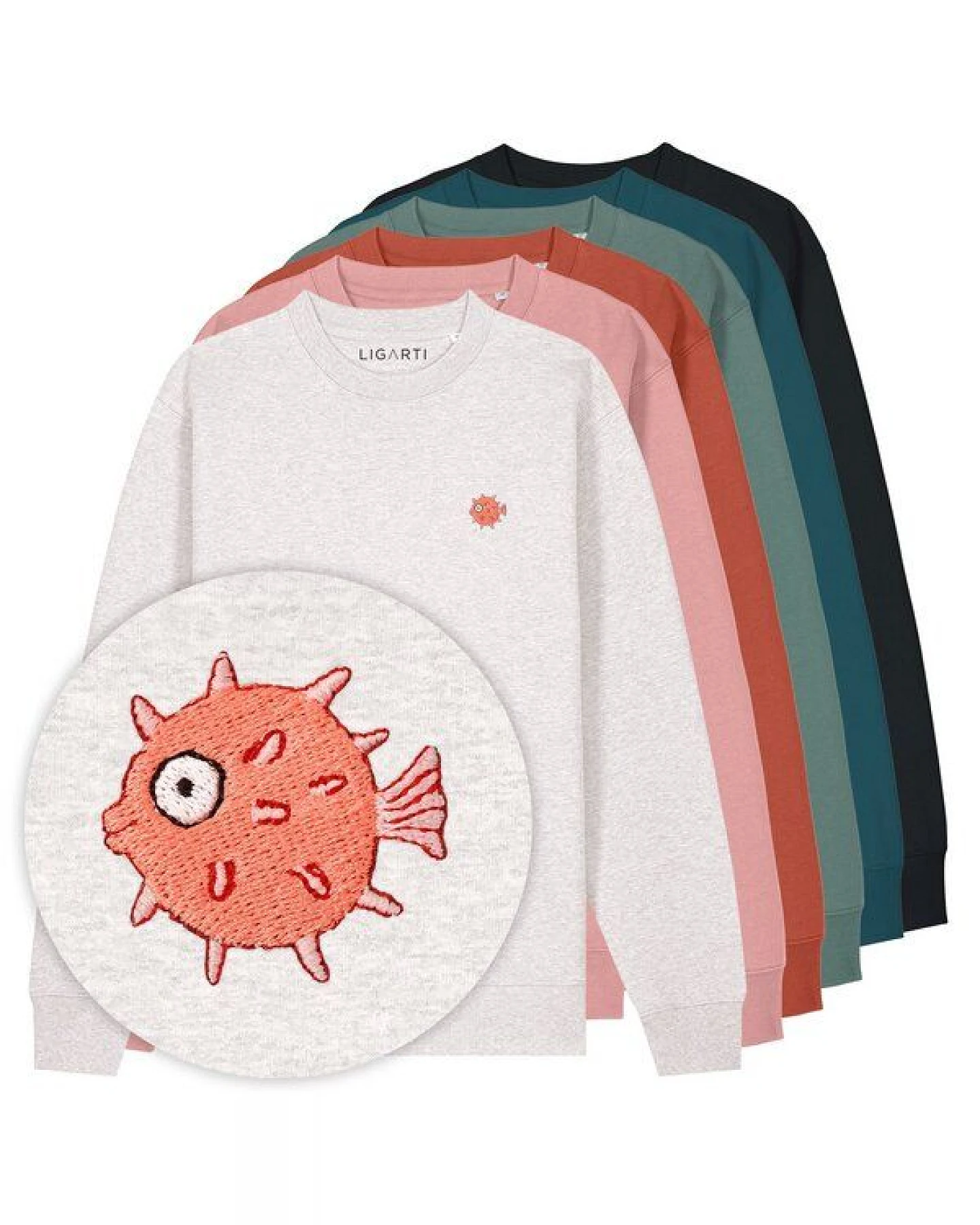 Bestickter Pullover – Kurt der Kugelfisch – LIGARTI Tiermanufaktur – Ansicht 2