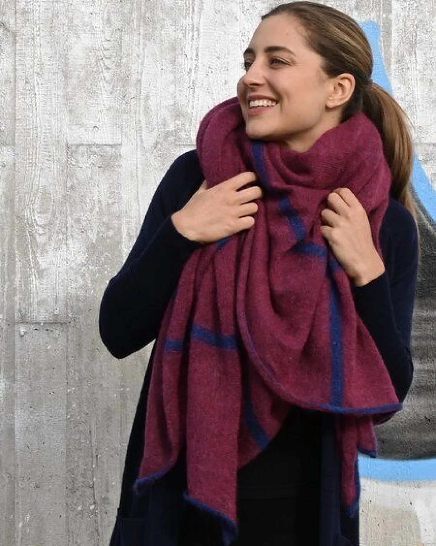 Susan's Fashion großes Mohairplaid Sue mit Karostreifen – Ansicht 2