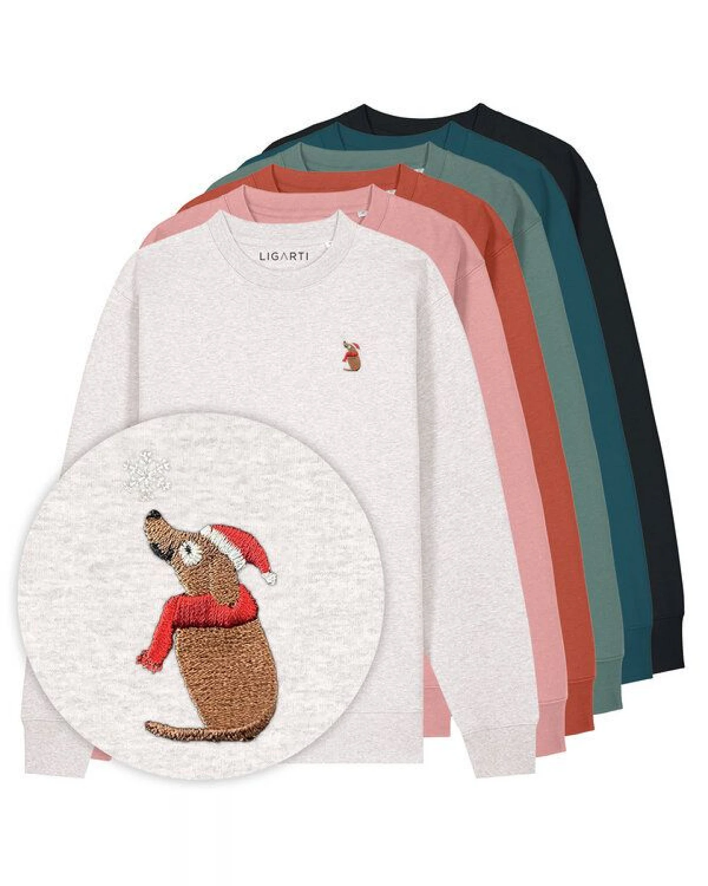 Bestickter Pullover – Thomas der Weihnachtshund – LIGARTI Tiermanufaktur – Ansicht 2