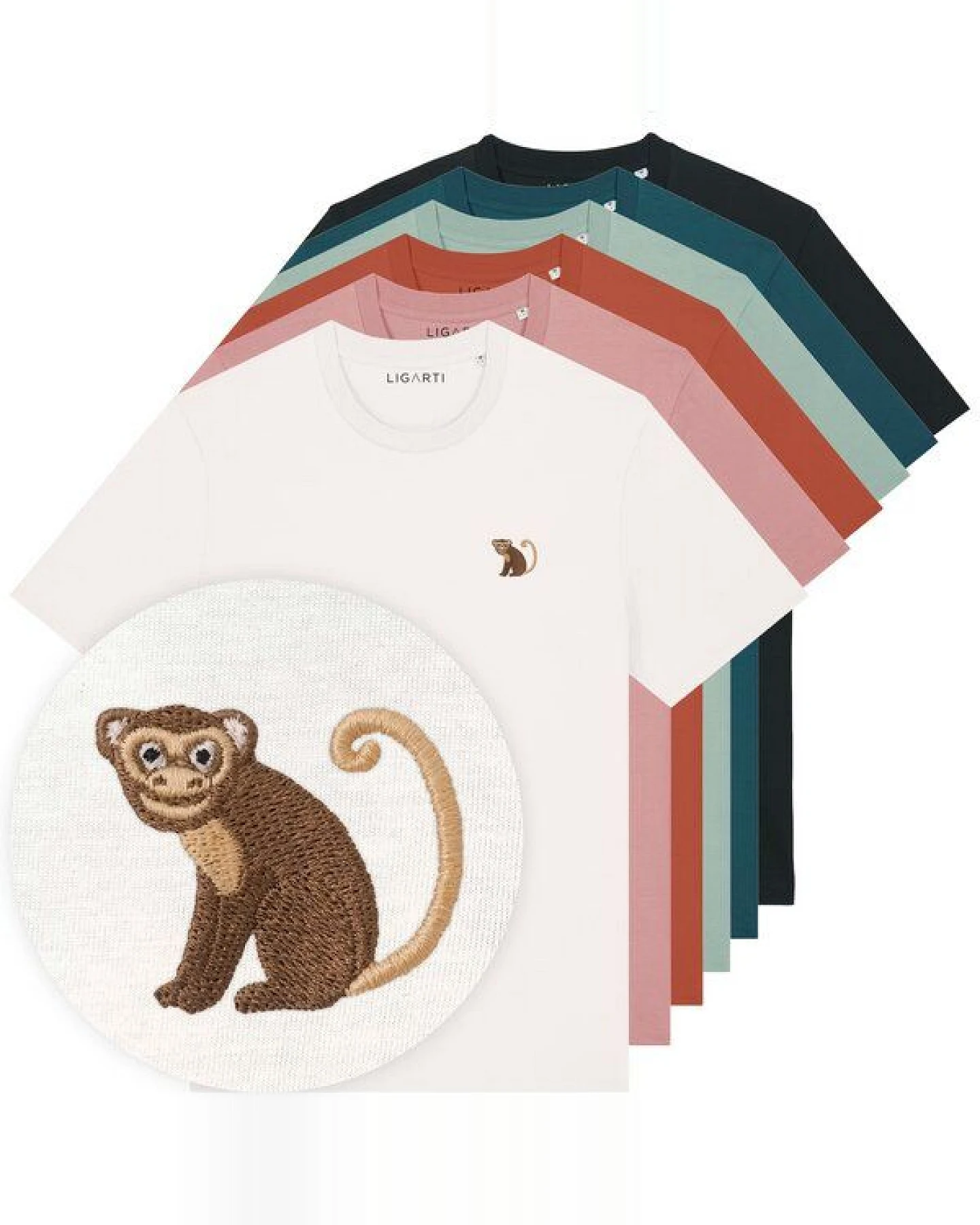Besticktes T-Shirt – Albert der Affe – LIGARTI Tiermanufaktur – Ansicht 2