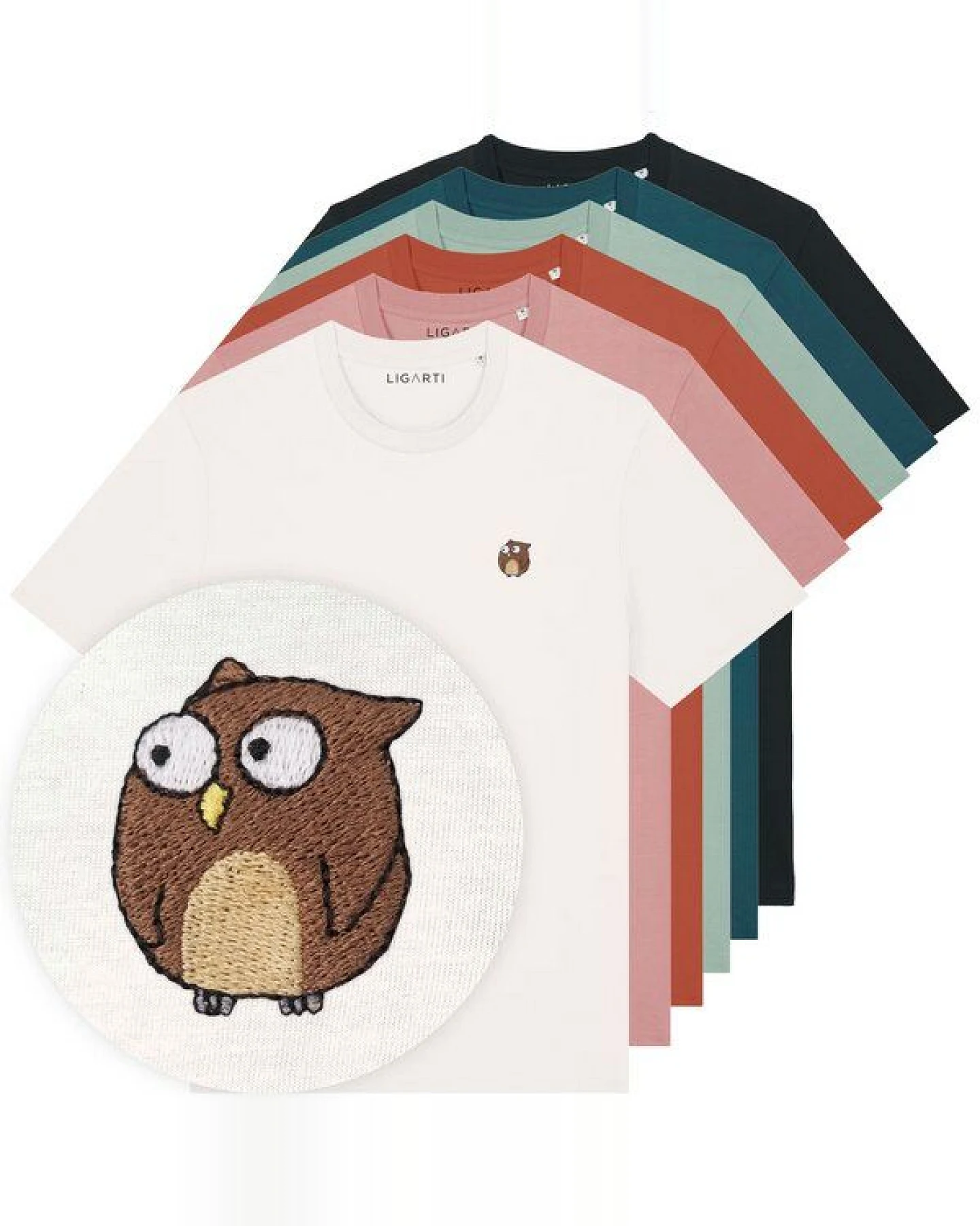 Besticktes T-Shirt – Eugen die Eule – LIGARTI Tiermanufaktur – Ansicht 2