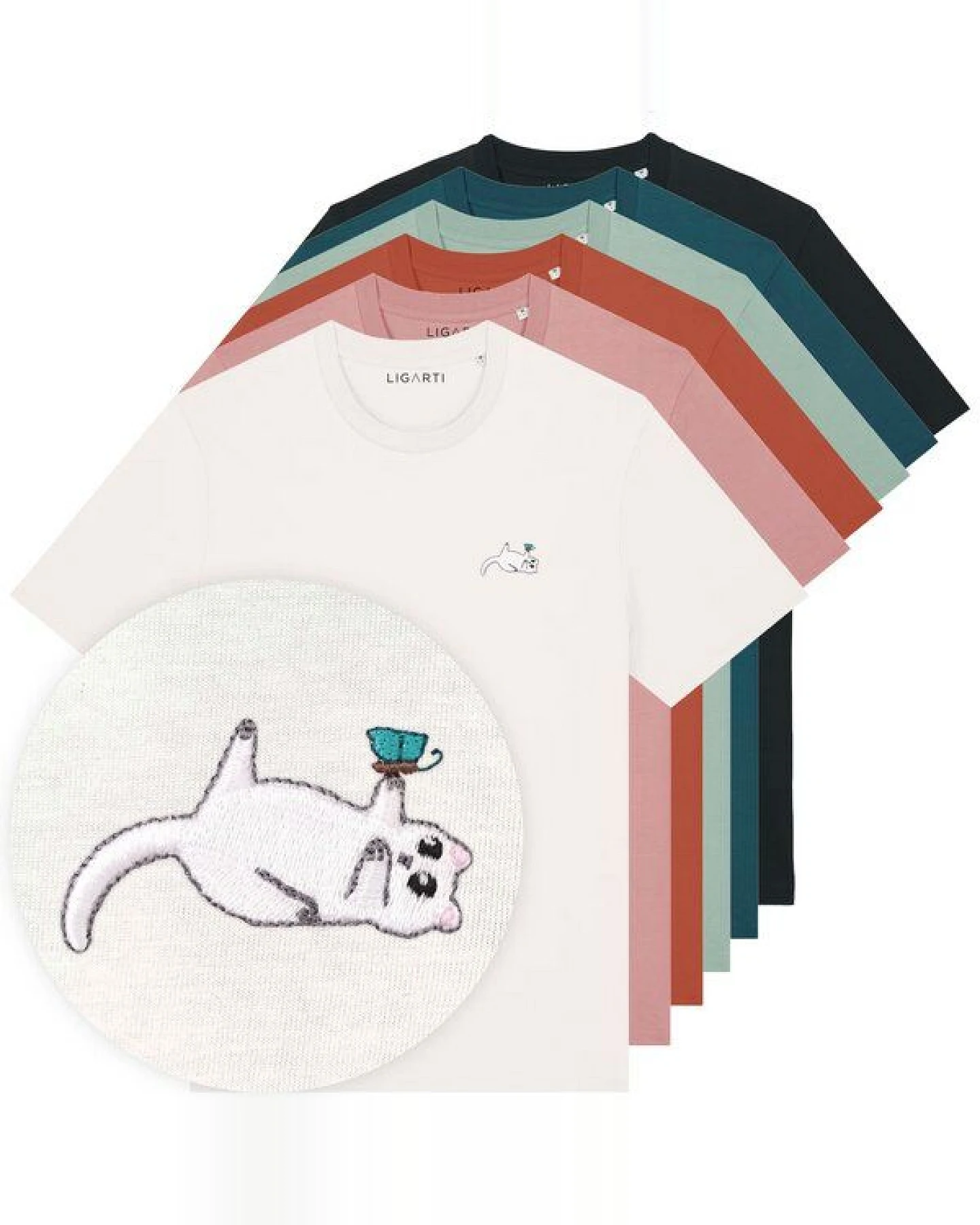 Besticktes T-Shirt – Samantha die Katze – LIGARTI Tiermanufaktur – Ansicht 2