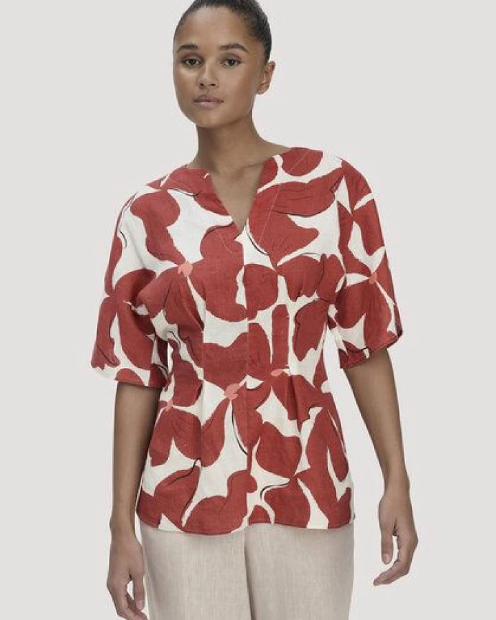 hessnatur Print Bluse Relaxed aus reinem Leinen