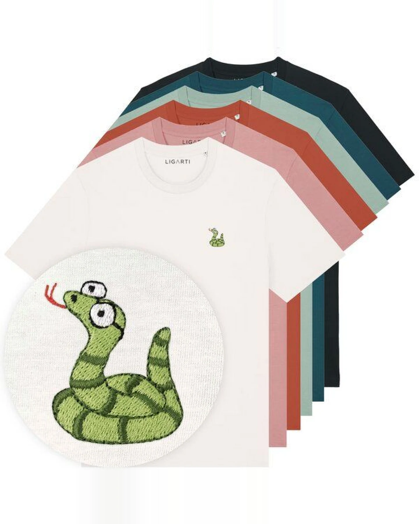 Besticktes T-Shirt – Schorsch die Schlange – LIGARTI Tiermanufaktur – Ansicht 2