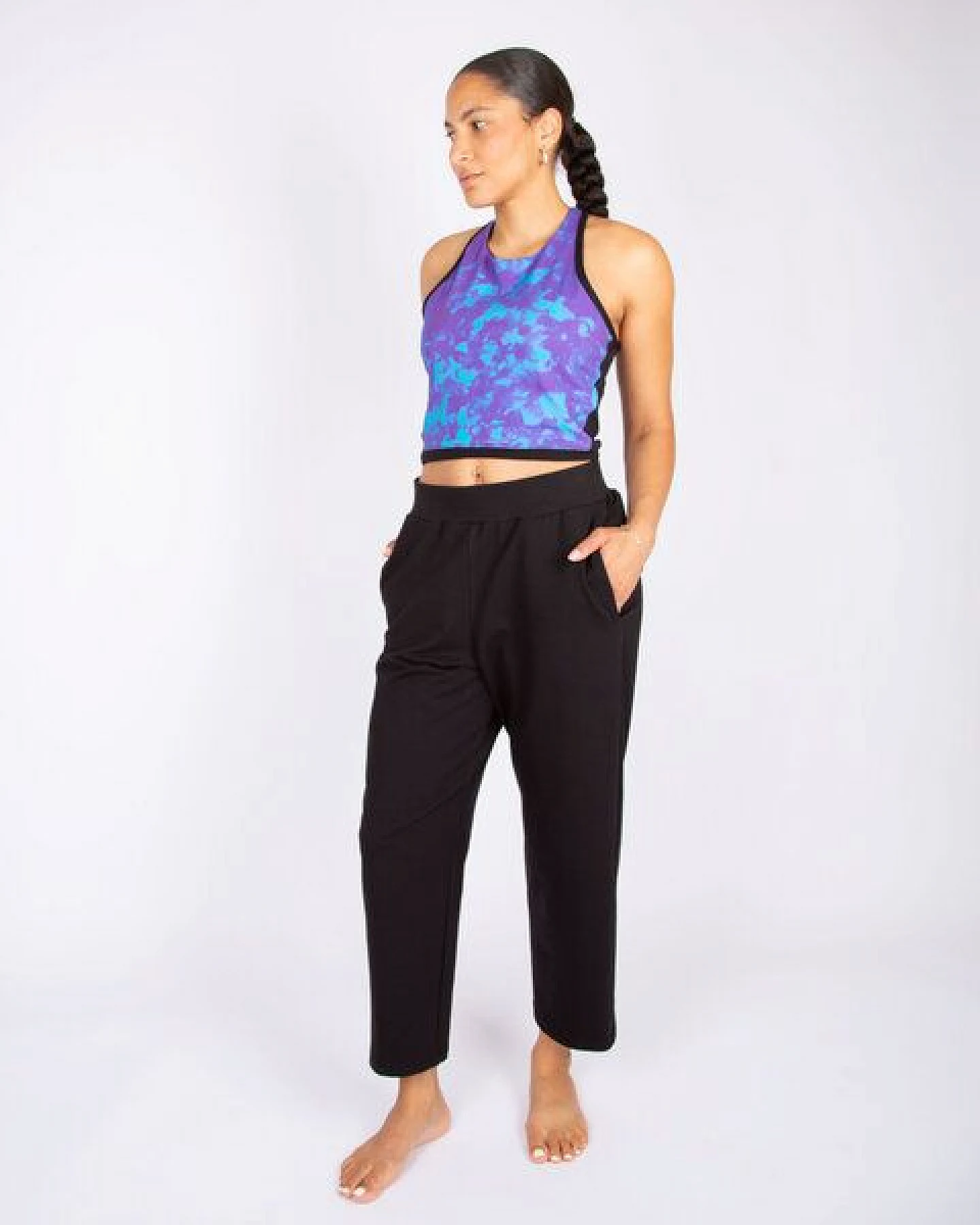 ÆVRIL Damen Sport-BH // Avril Print, Schwarz // Bio-Baumwolle – Ansicht 2