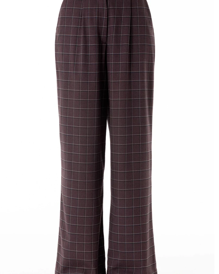 ORGANICATION Damen vegan Hose Wide Leg Check Twill Weinrot