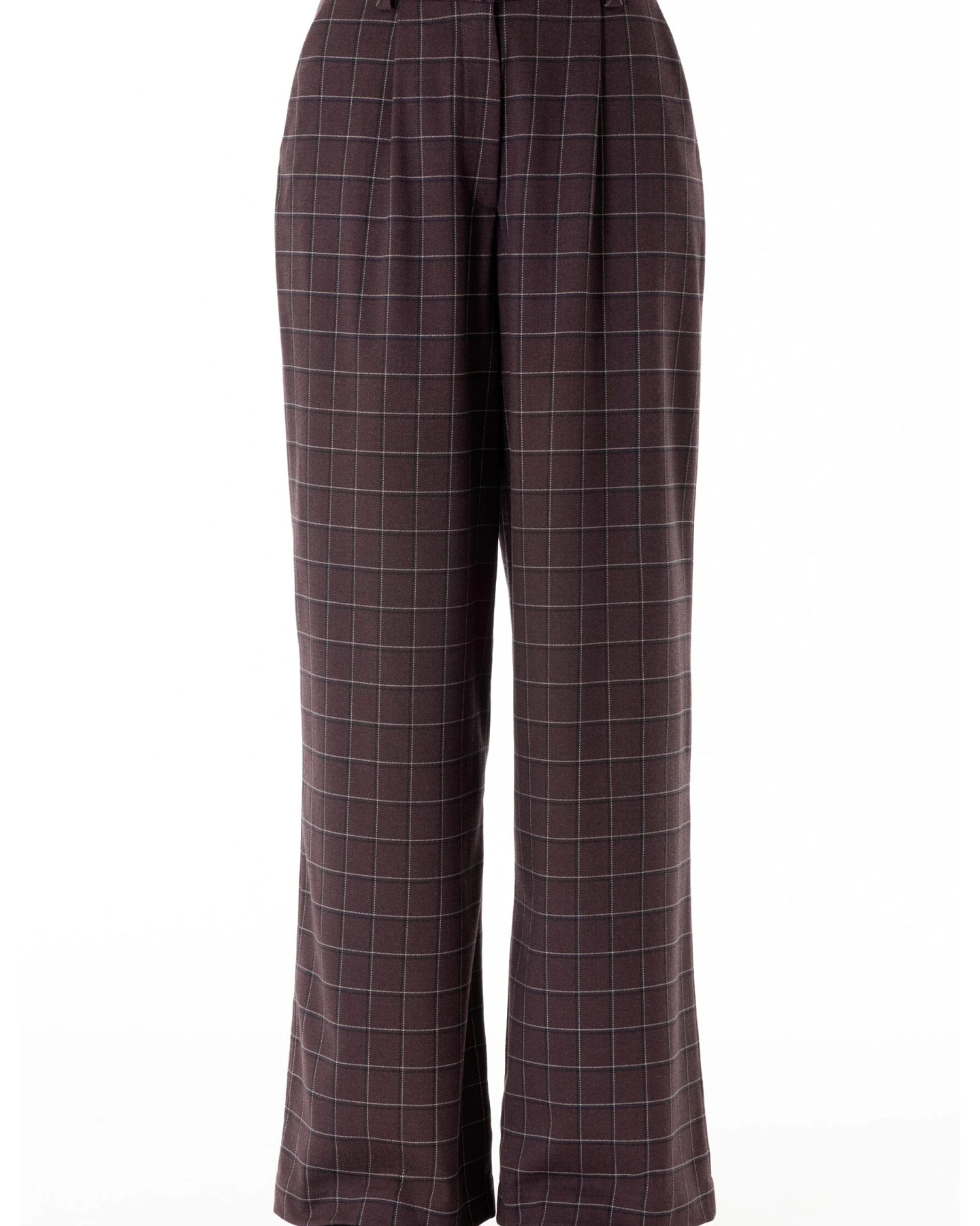 ORGANICATION Damen vegan Hose Wide Leg Check Twill Weinrot – Ansicht 2