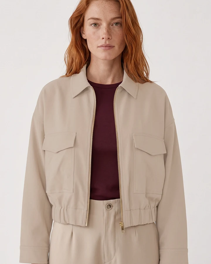 ORGANICATION Damen vegan Jacke Mit Reißverschluss Relaxed Fit Taupe